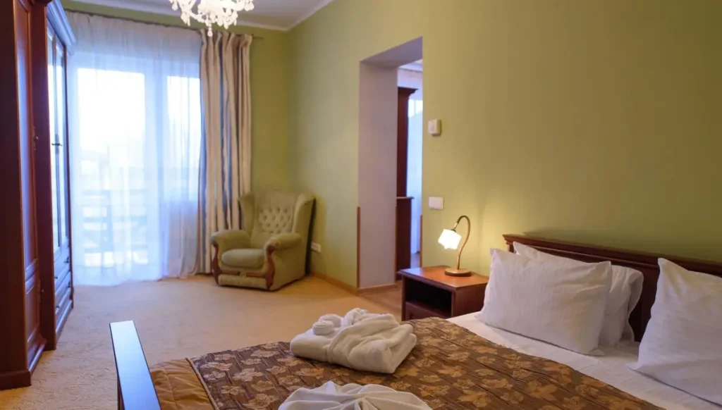 Спальня номера Comfort apart у санаторії «Шале-Грааль» в Трускавці