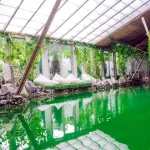 Інтер’єр вілли Хижина SPA у Трускавці з басейном та зеленими рослинами